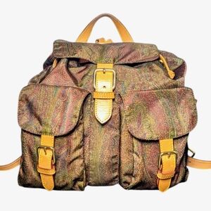 Etro | Brown Paisley Nylon Drawstring Small Backpack